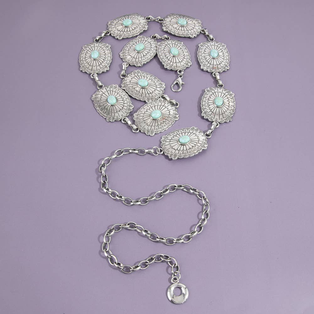 Western Concho Chain Belt With Turquoise Stone