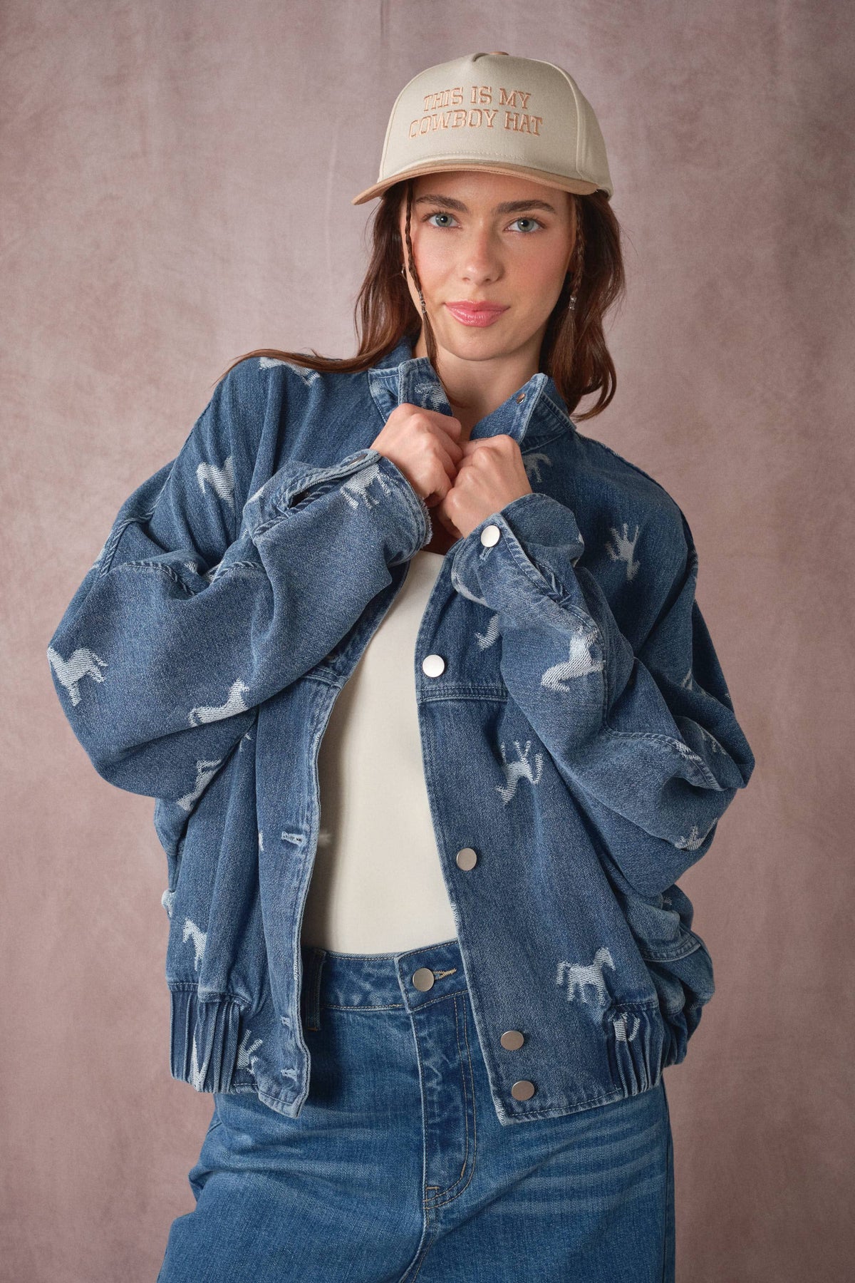 Western Horse Jacquard Denim Jacket
