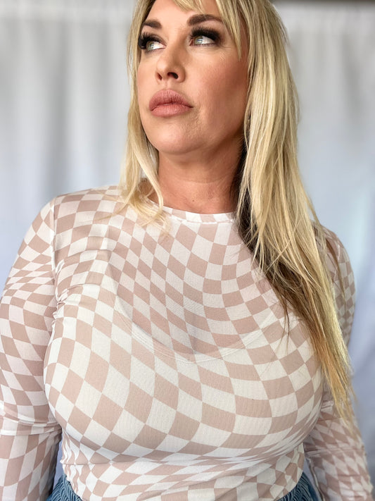 Peyton Checkered Mesh Top