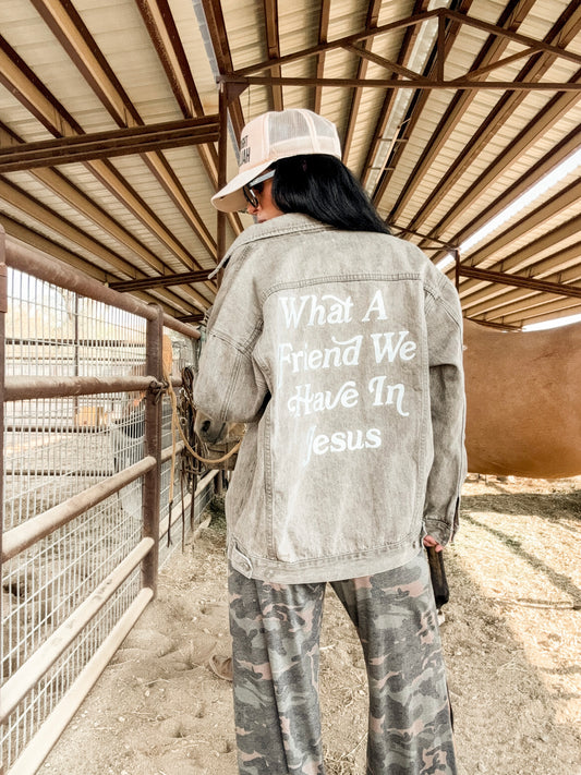 What a Friend in Jesus Grey Denim Jacket