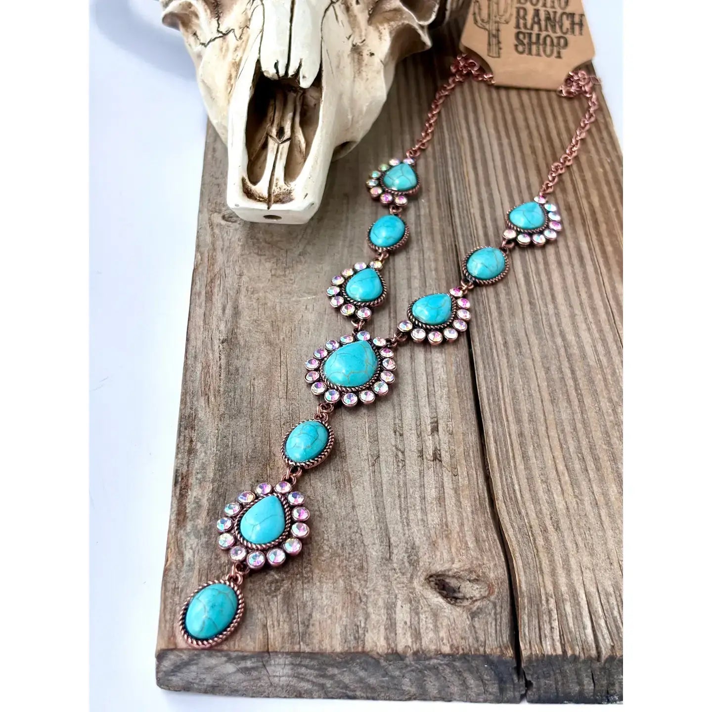 Western Turquoise Stone Y Necklace