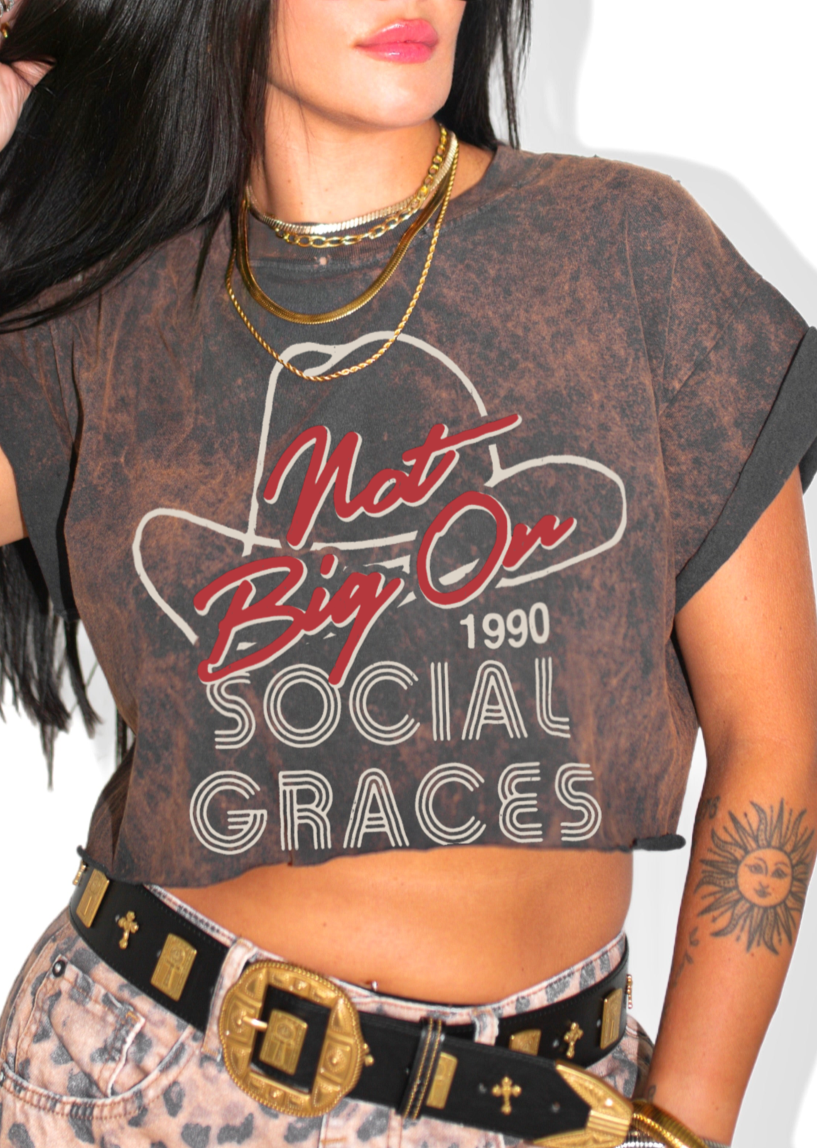 CROPPED NOT BIG ON SOCIAL GRACES DESTRUCTED GRAPHIC TEE *PRE-ORDER NOW*