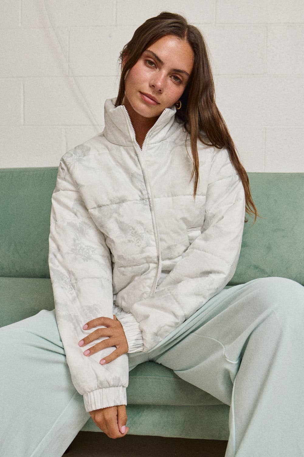 FLORAL ZIP UP PUFFER JACKET