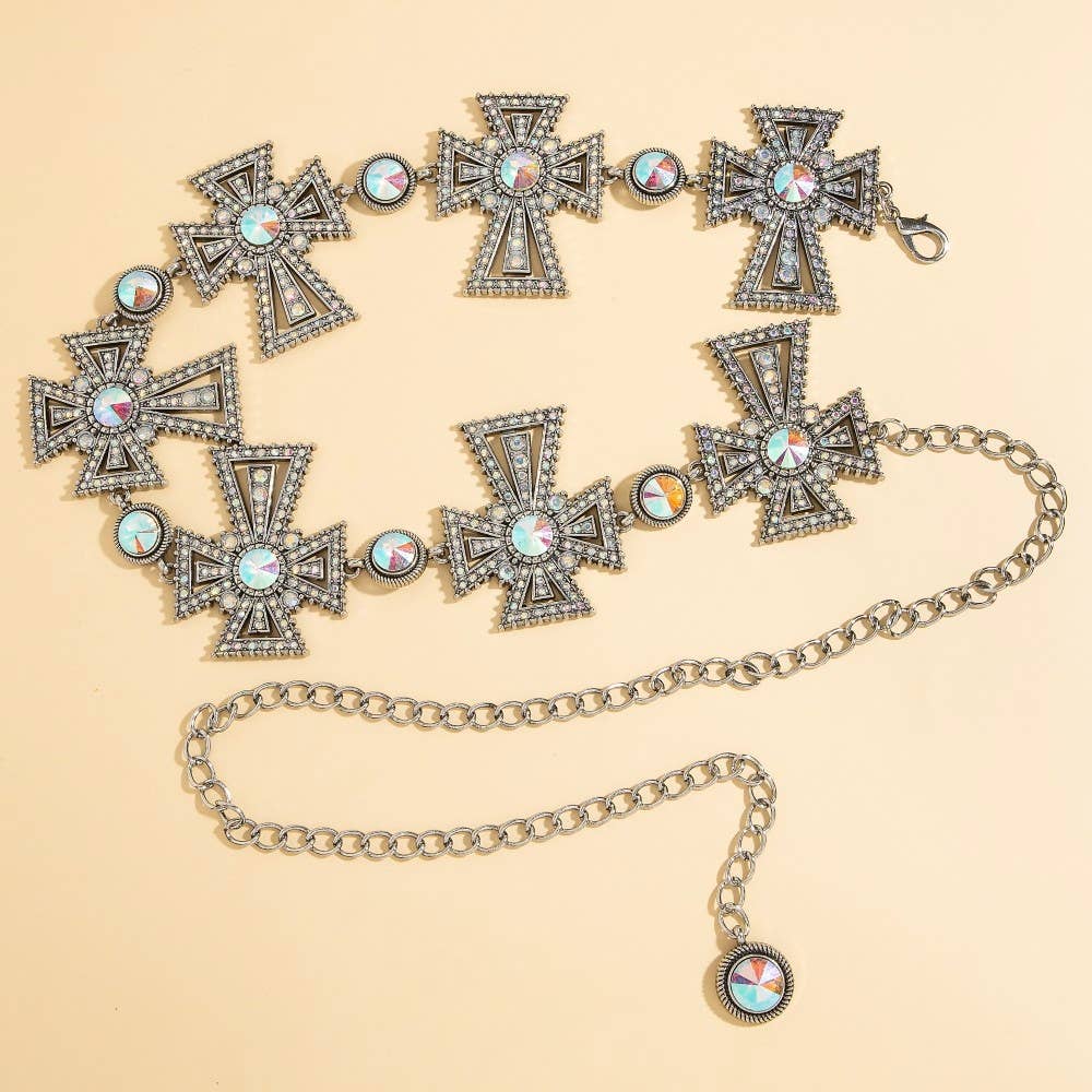 Pave Crystal Cross Chain Belt