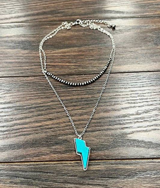 Handmade Bolt Turquoise Necklace 20"