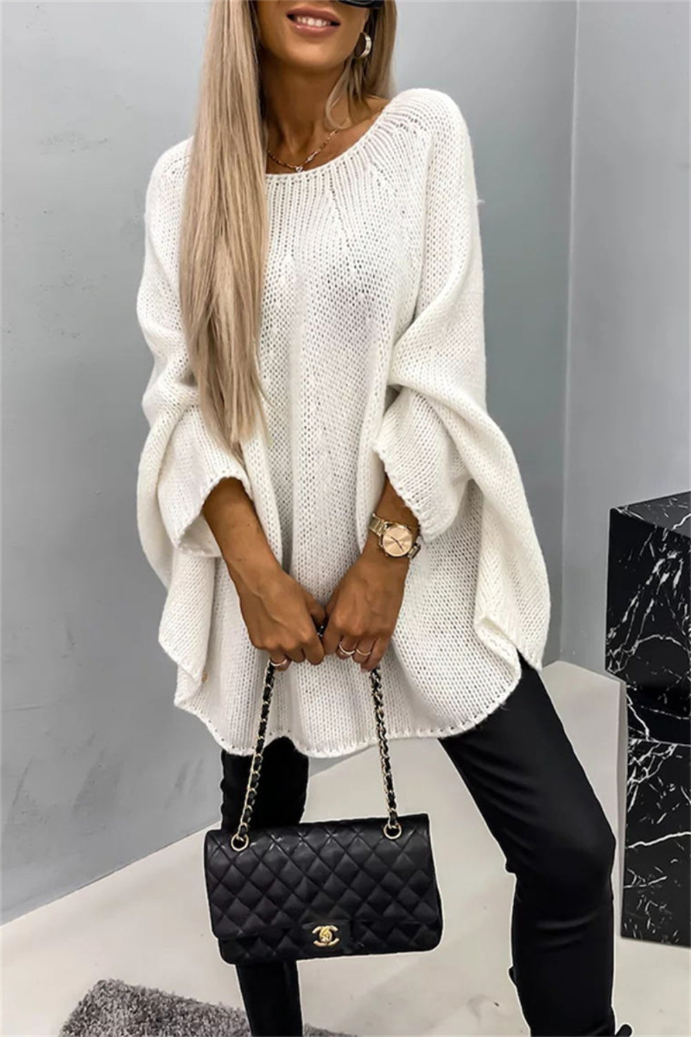 Round Neck Batwing Sleeve Sweater *Online Only*