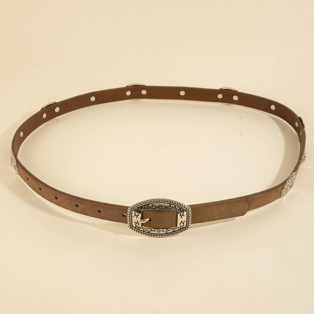 Concho Accent Suede Western Vegan Leather Belt