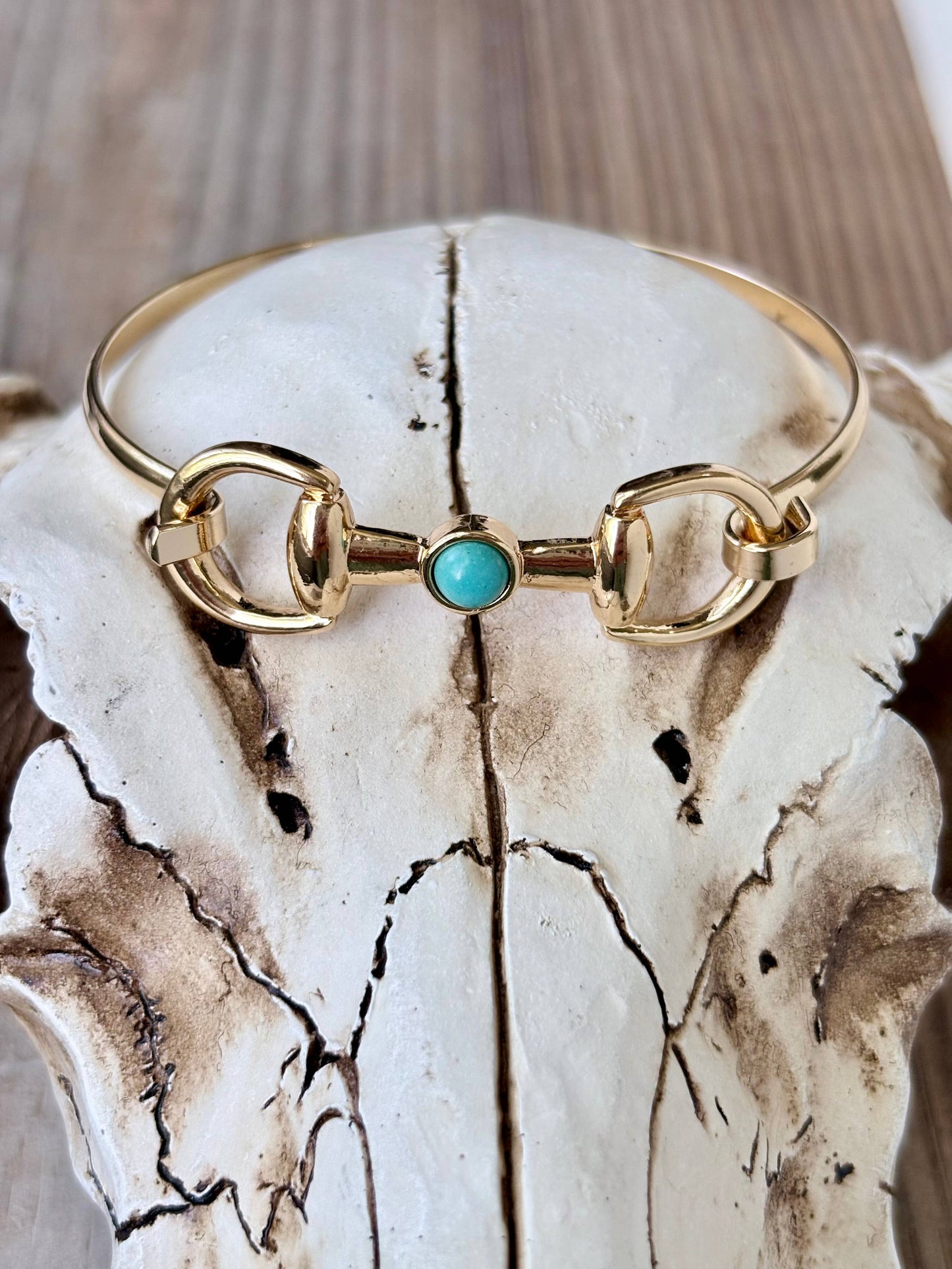 Western Horsebit Turquoise Stone Bangle Bracelet