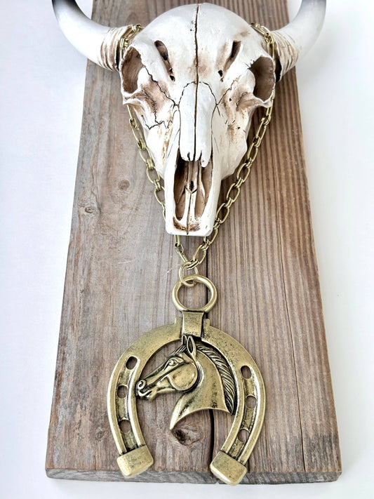 Western Horse with Horseshoe Statement Necklace