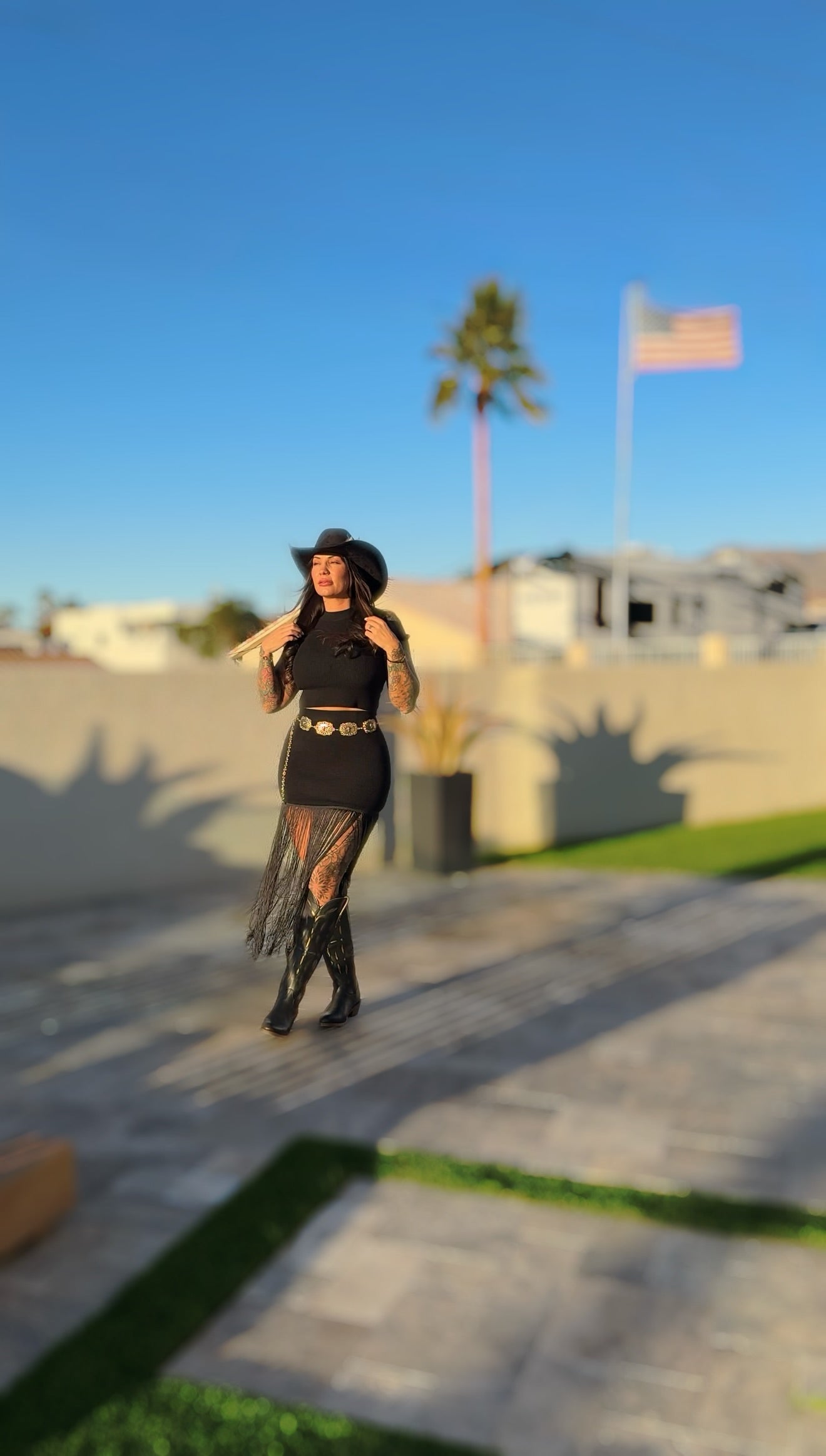 Country Side Knit Skirt with Long Fringe