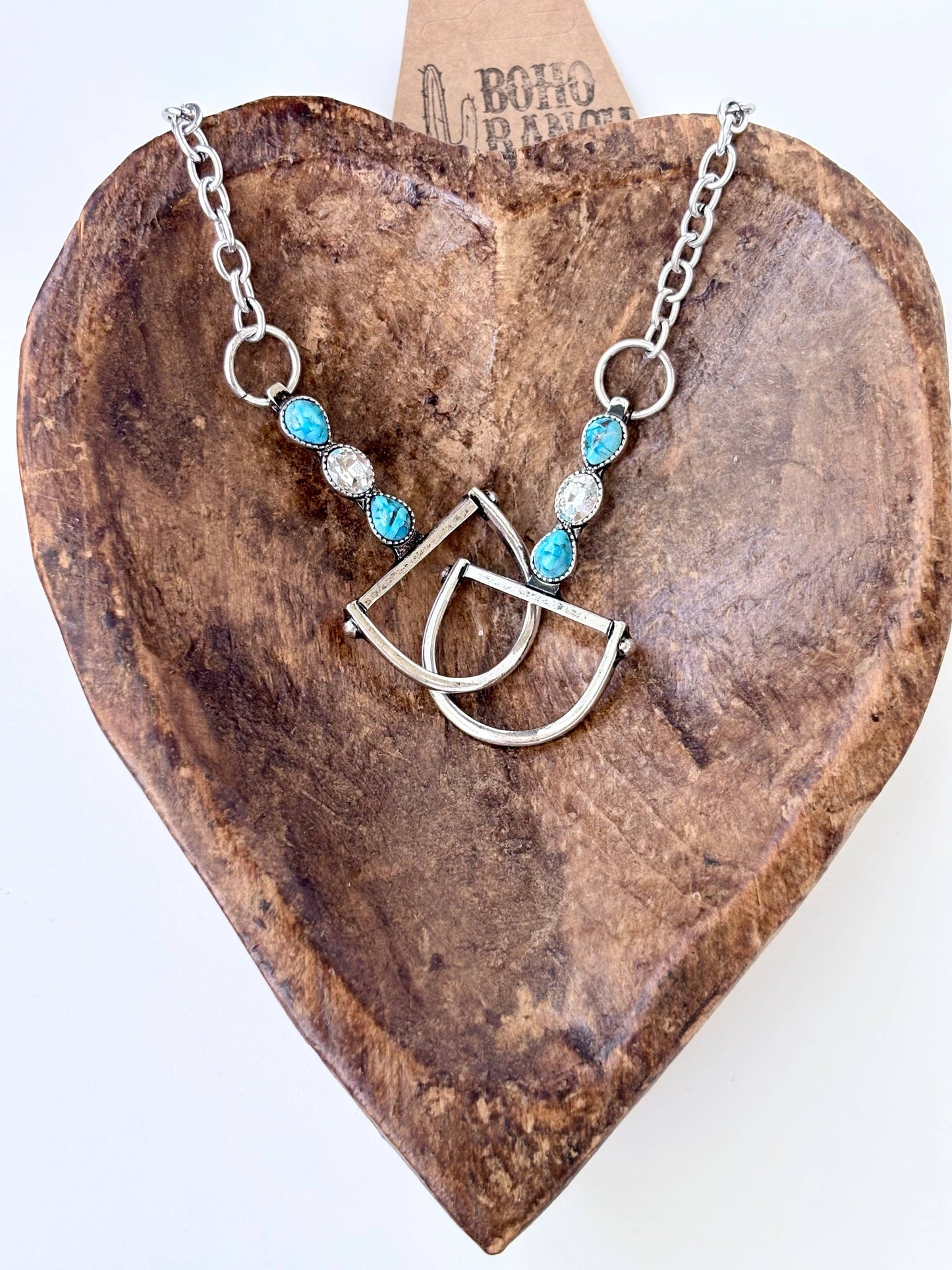 Western Horse Bit Turquoise Stone Pendant Necklace