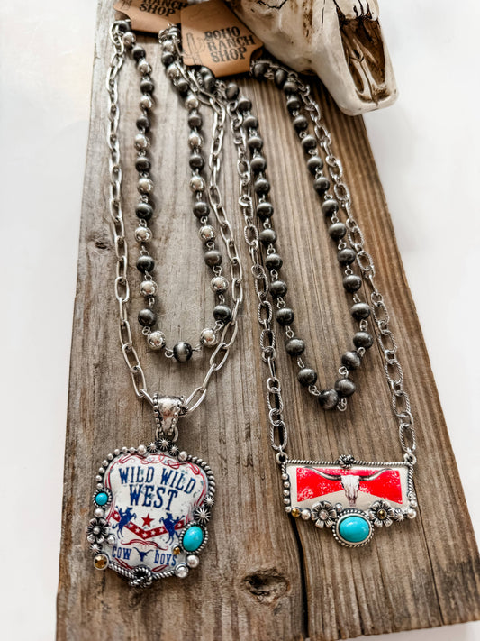 2 Layered Navajo Pearl Turquoise Stone Pendant Necklace