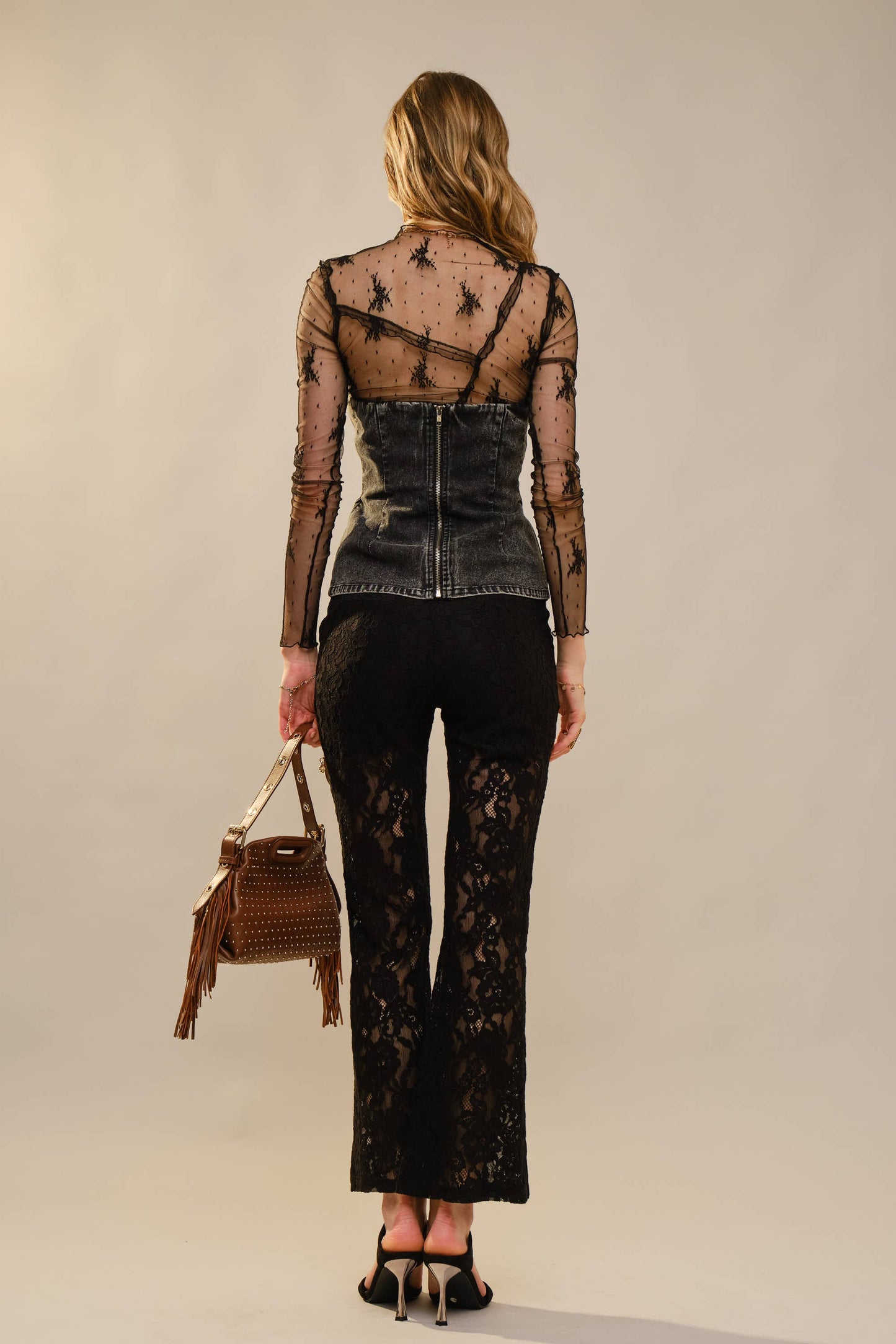 Country Sweetheart Cutout Embroidery Denim Top