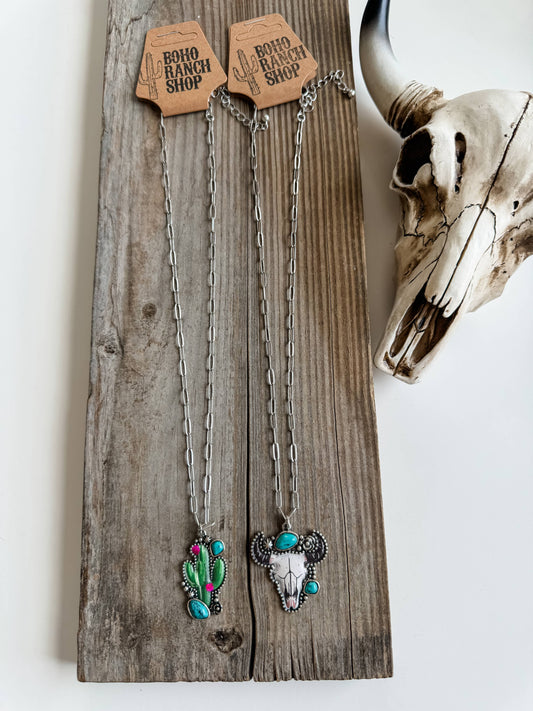 Western Pendant Necklace - Steer 