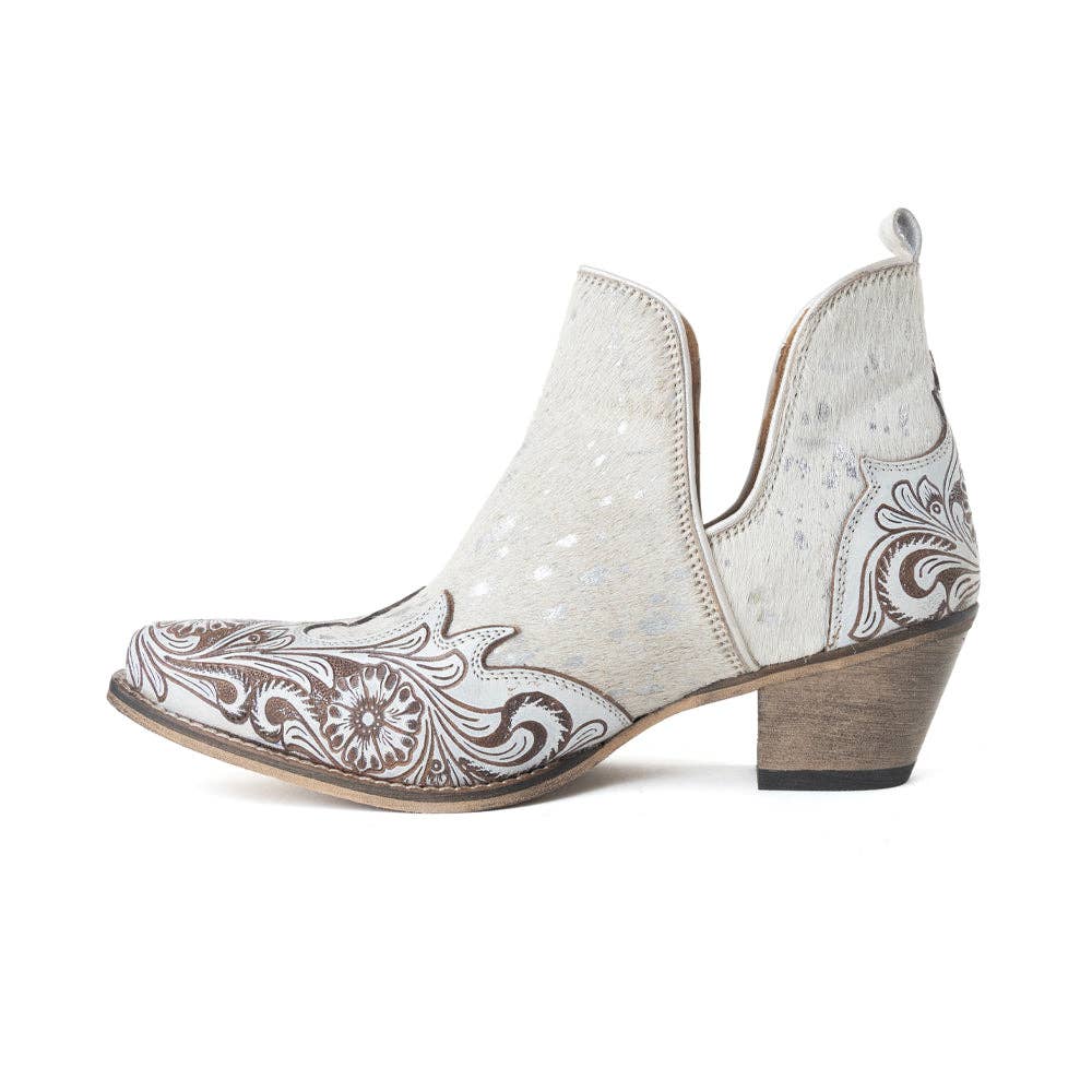Starlit Range Handtooled Leather Booties in Frosted Mist