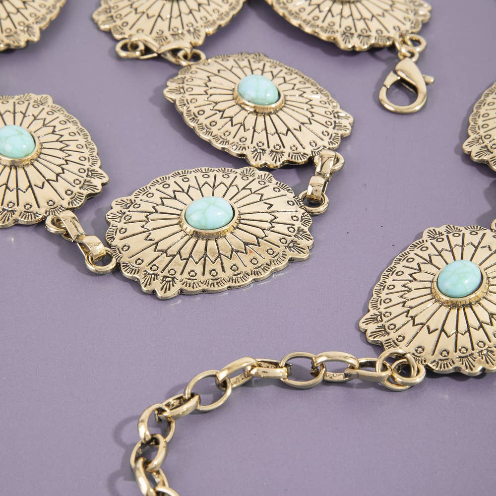 Western Concho Chain Belt With Turquoise Stone
