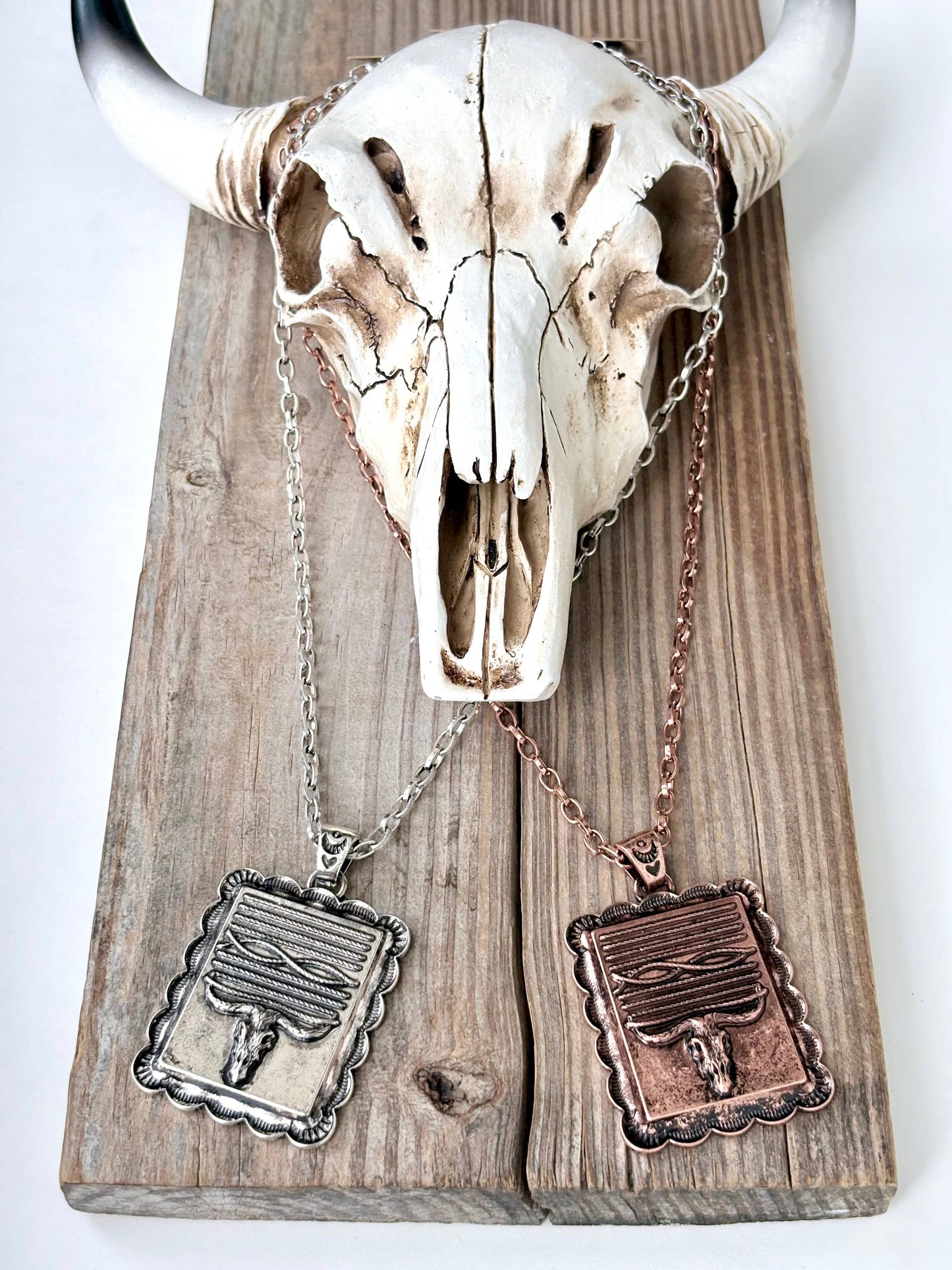 Western Style Steerhead Rectangle Pendant Necklace