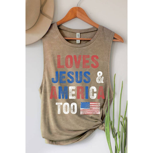 LOVE JESUS N AMERICA TOO MINERAL GRAPHIC TANK TOP