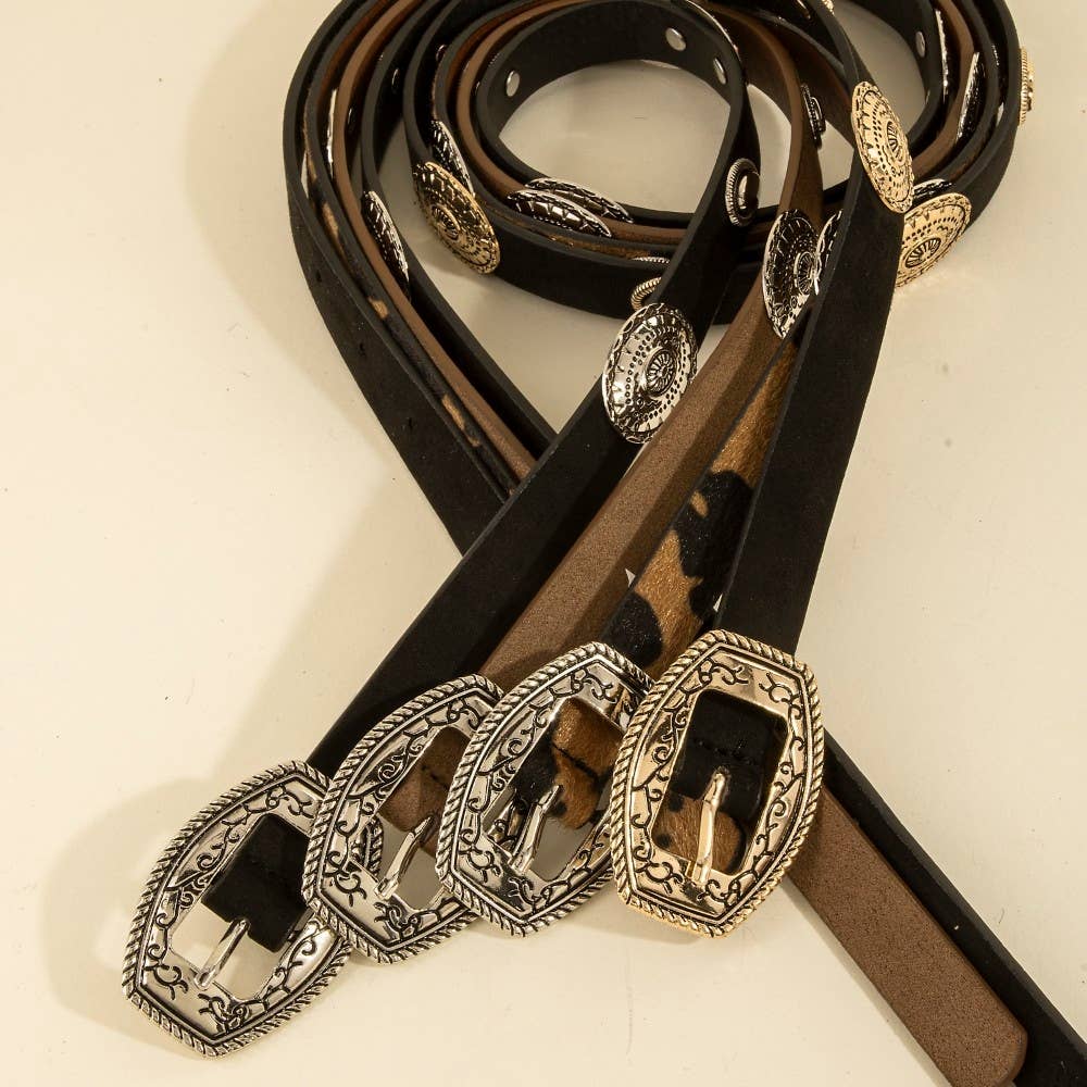 Concho Accent Suede Western Vegan Leather Belt