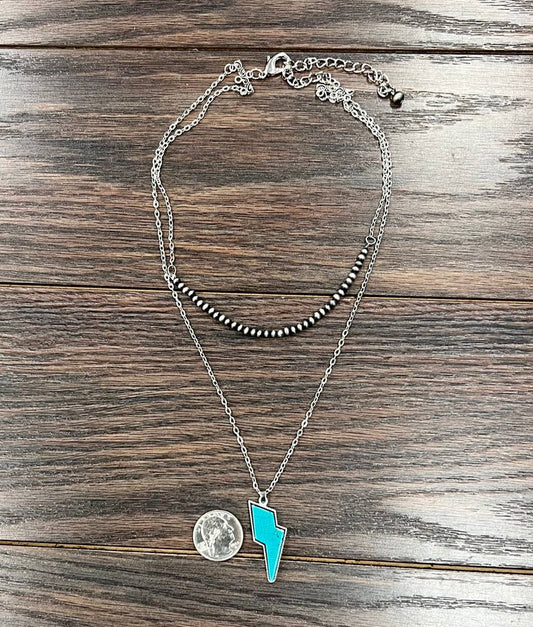 Handmade Bolt Turquoise Necklace 20"