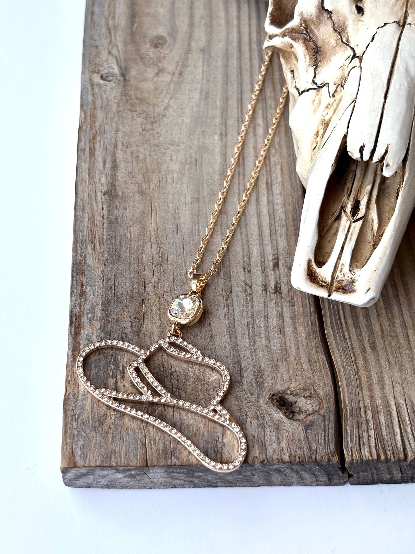 Western Style Rhinestone & Glass Stone Pendant Necklace