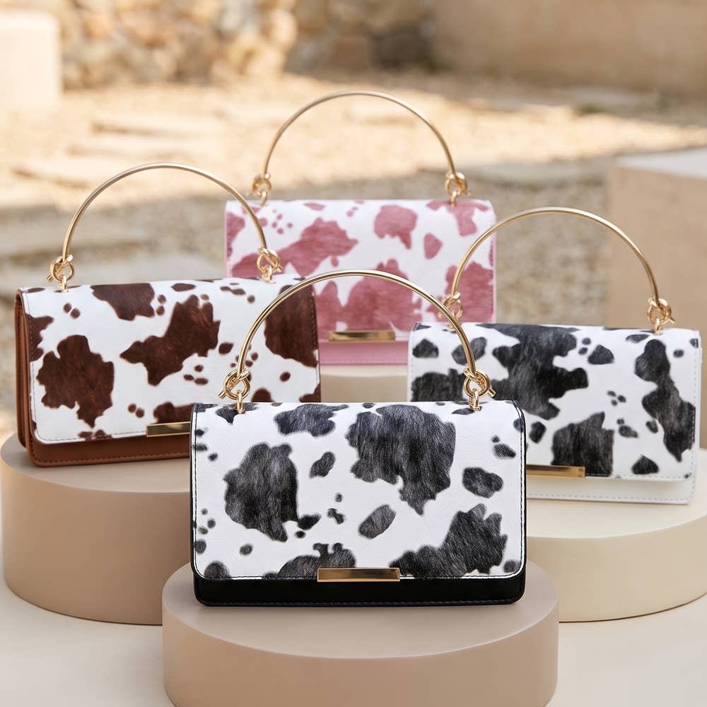 Cow Print Ring Handle Top Handle Bag