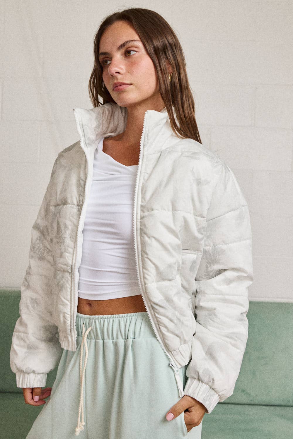 FLORAL ZIP UP PUFFER JACKET