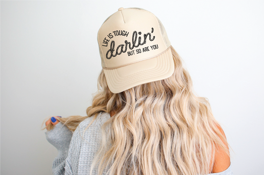 Life is Tough Printed Tan Trucker Hat