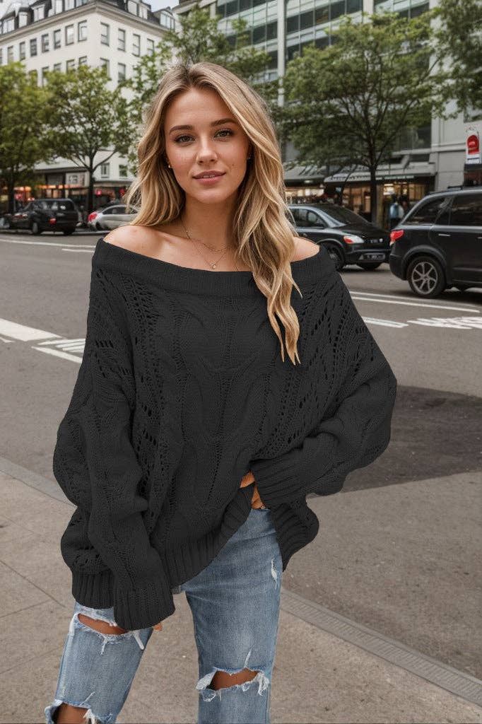 Linds Off Shoulder Chunky Cable Knit Oversized Sweater
