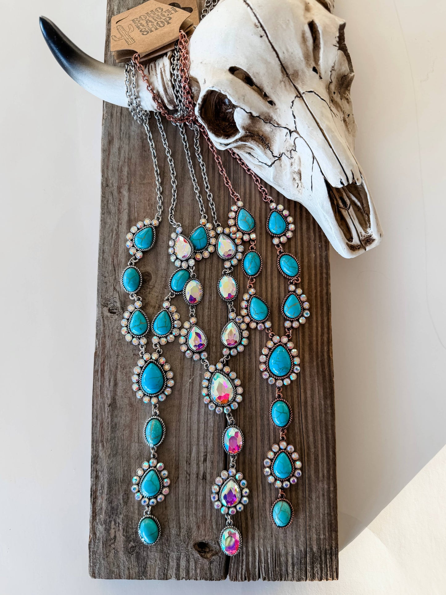 Western Turquoise Stone Y Necklace