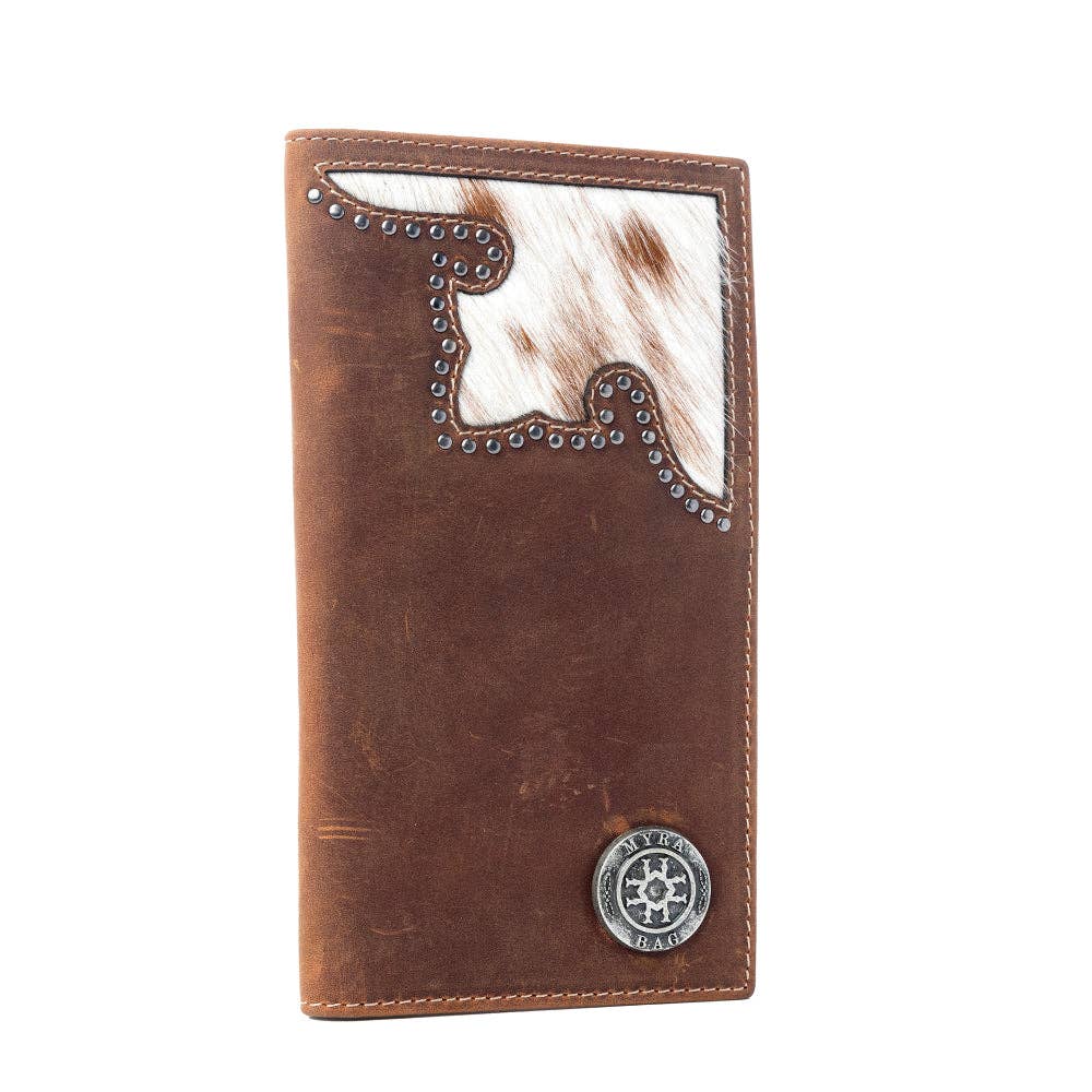 Lariat Crest Hairon Leather Wallet for Men in Rustic Chrome