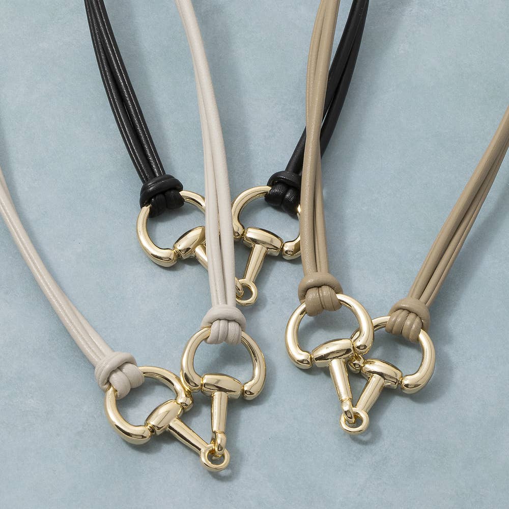 Vegan Leather Cord Horse Bit Pendant Necklace