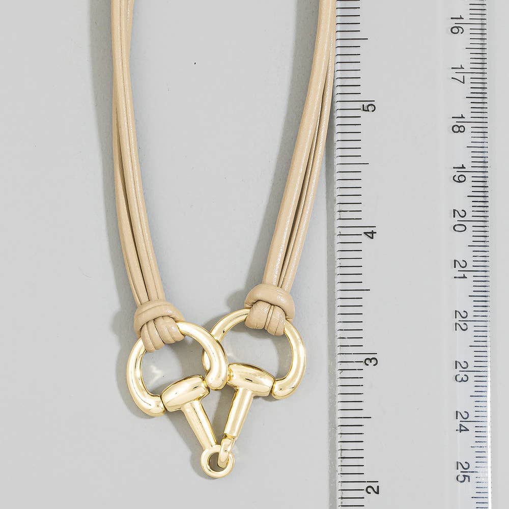 Vegan Leather Cord Horse Bit Pendant Necklace