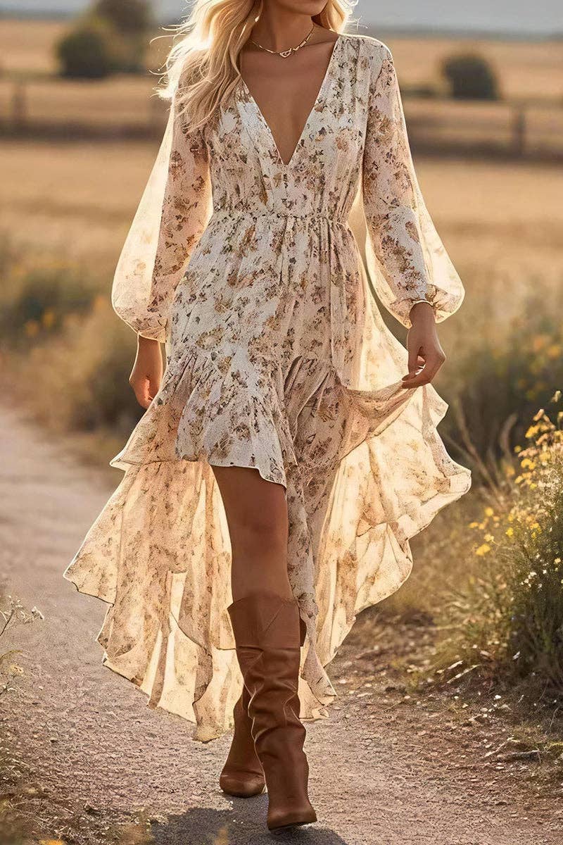 Ranch Floral Ruffle Casual Dress