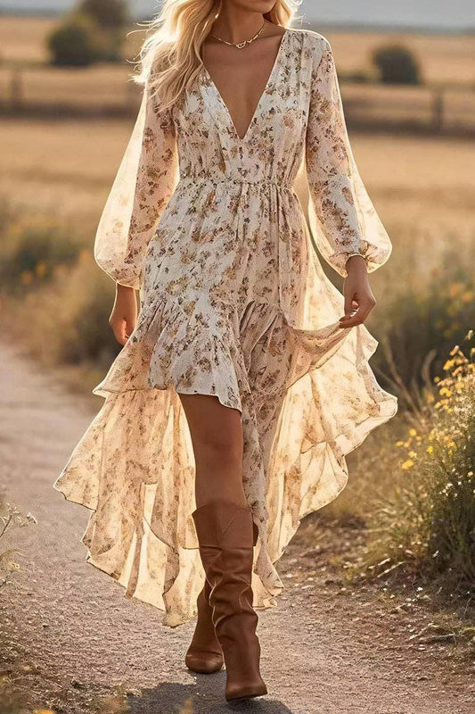 Ranch Floral Ruffle Casual Dress