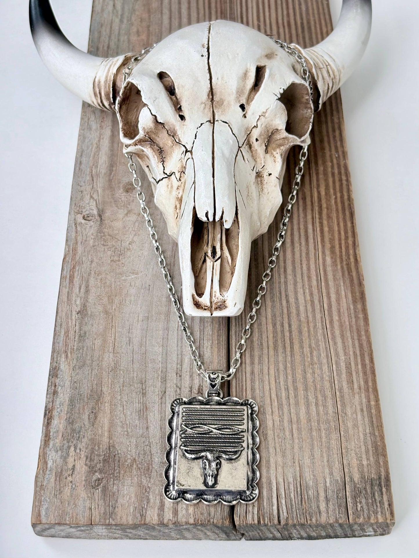 Western Style Steerhead Rectangle Pendant Necklace