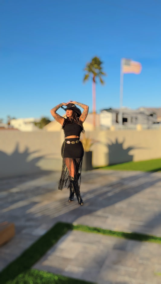 Country Side Knit Skirt with Long Fringe