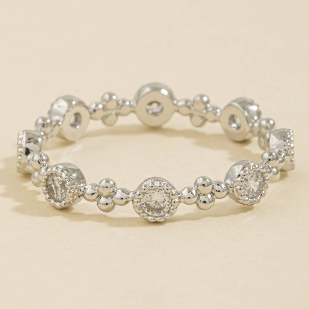 Beaded Bezel Cz Station Band Ring