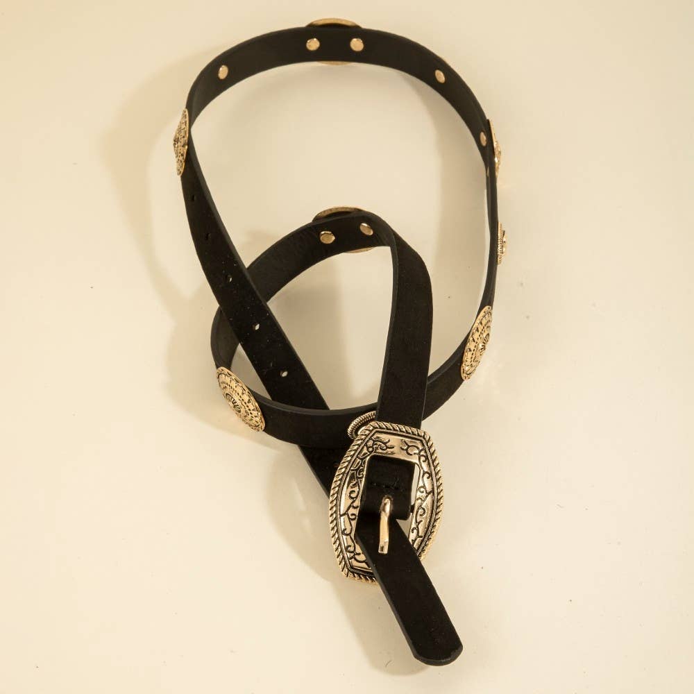 Concho Accent Suede Western Vegan Leather Belt