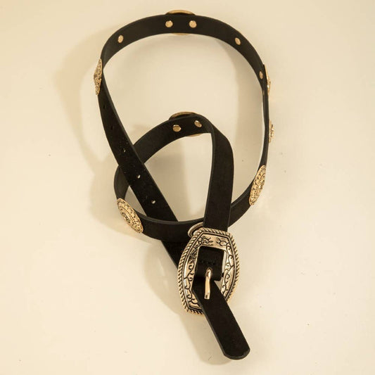Concho Accent Suede Western Vegan Leather Belt