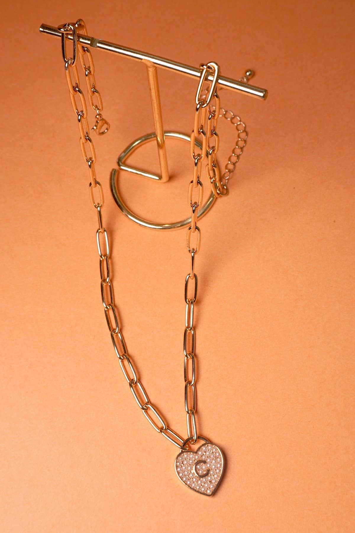 INITIAL HEART LOCK CHARM NECKLACE