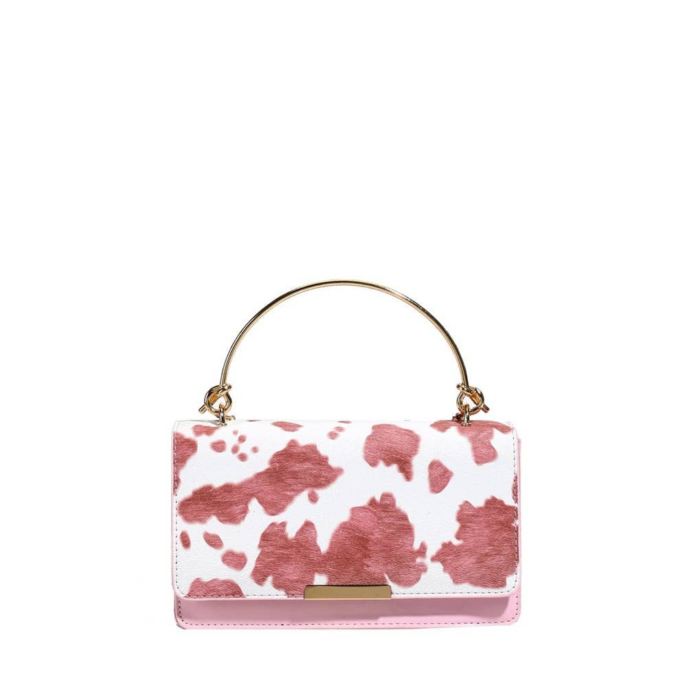 Cow Print Ring Handle Top Handle Bag