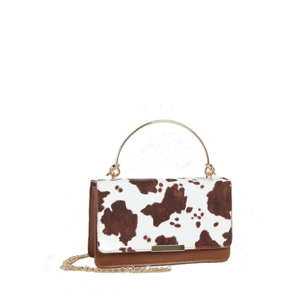 Cow Print Ring Handle Top Handle Bag