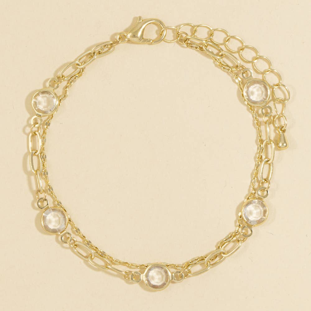 Layered Bezel Crystal Station Bracelet