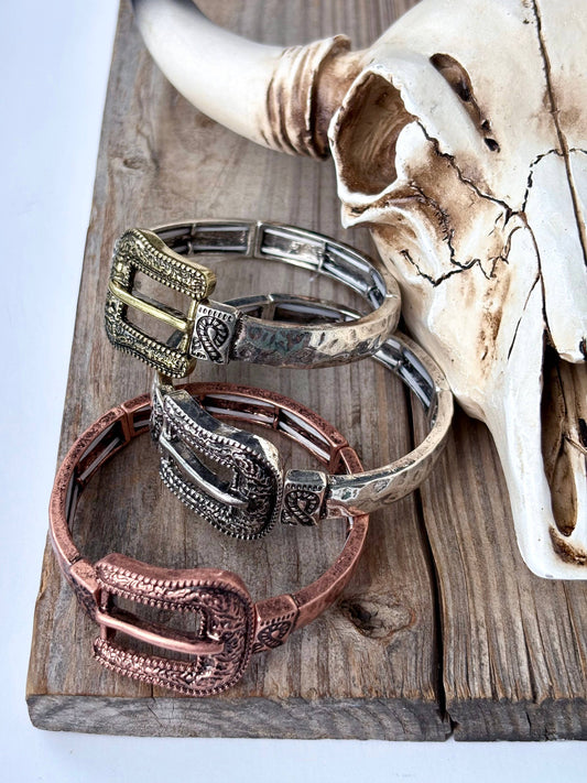 Western Belt Buckle Bar Bangle Stretch Bracelet