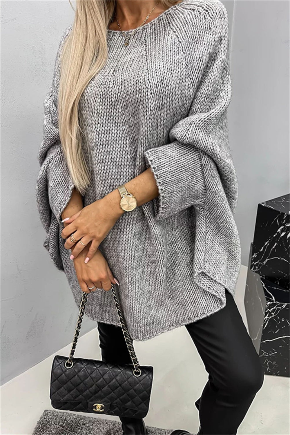 Round Neck Batwing Sleeve Sweater *Online Only*