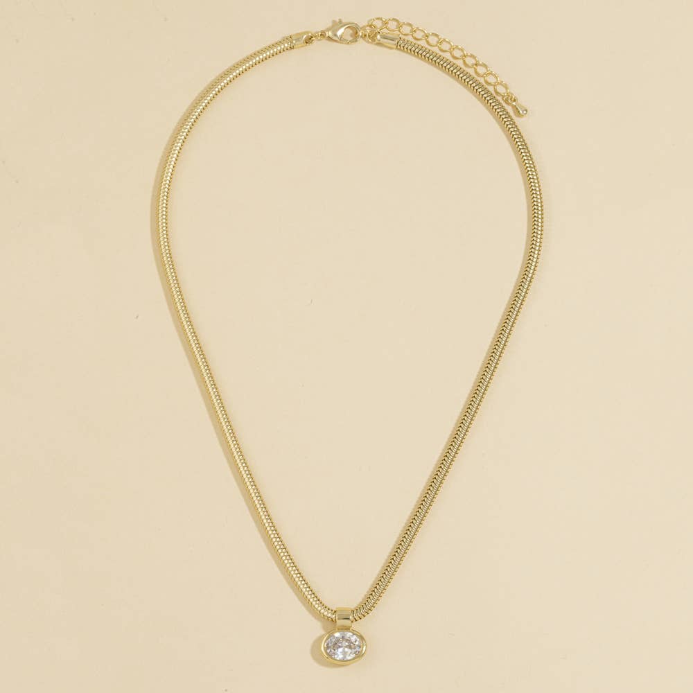 Oval Bezel Cz Snake Chain Necklace