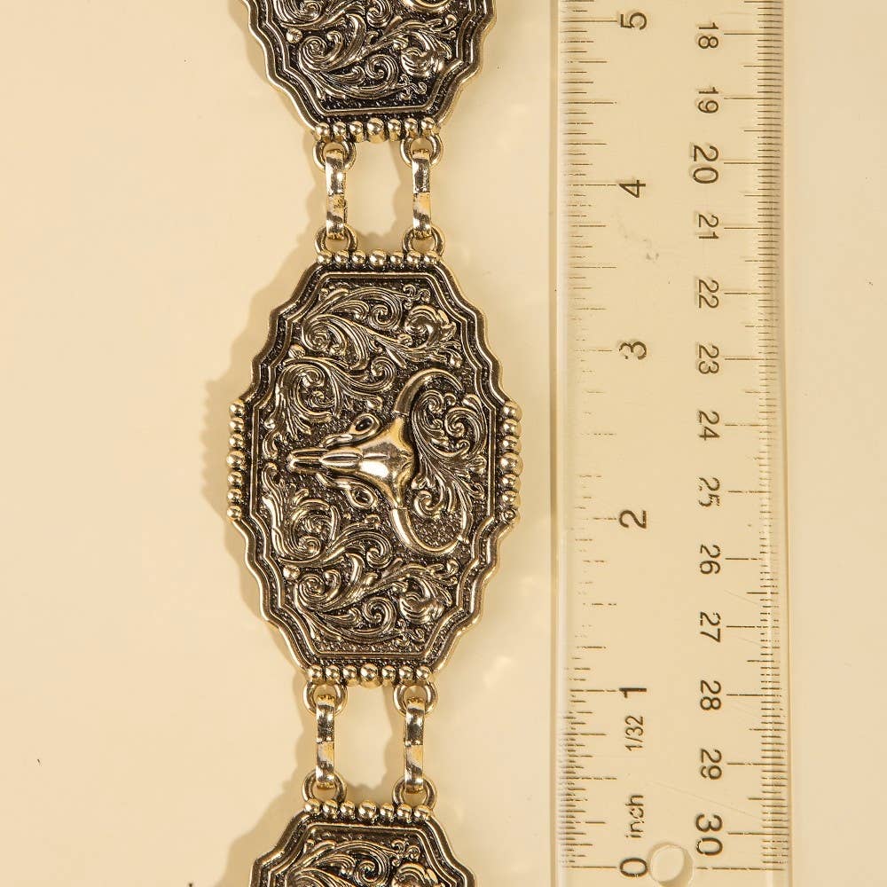 Western Bull Skull Engraved Concho Chain Belt