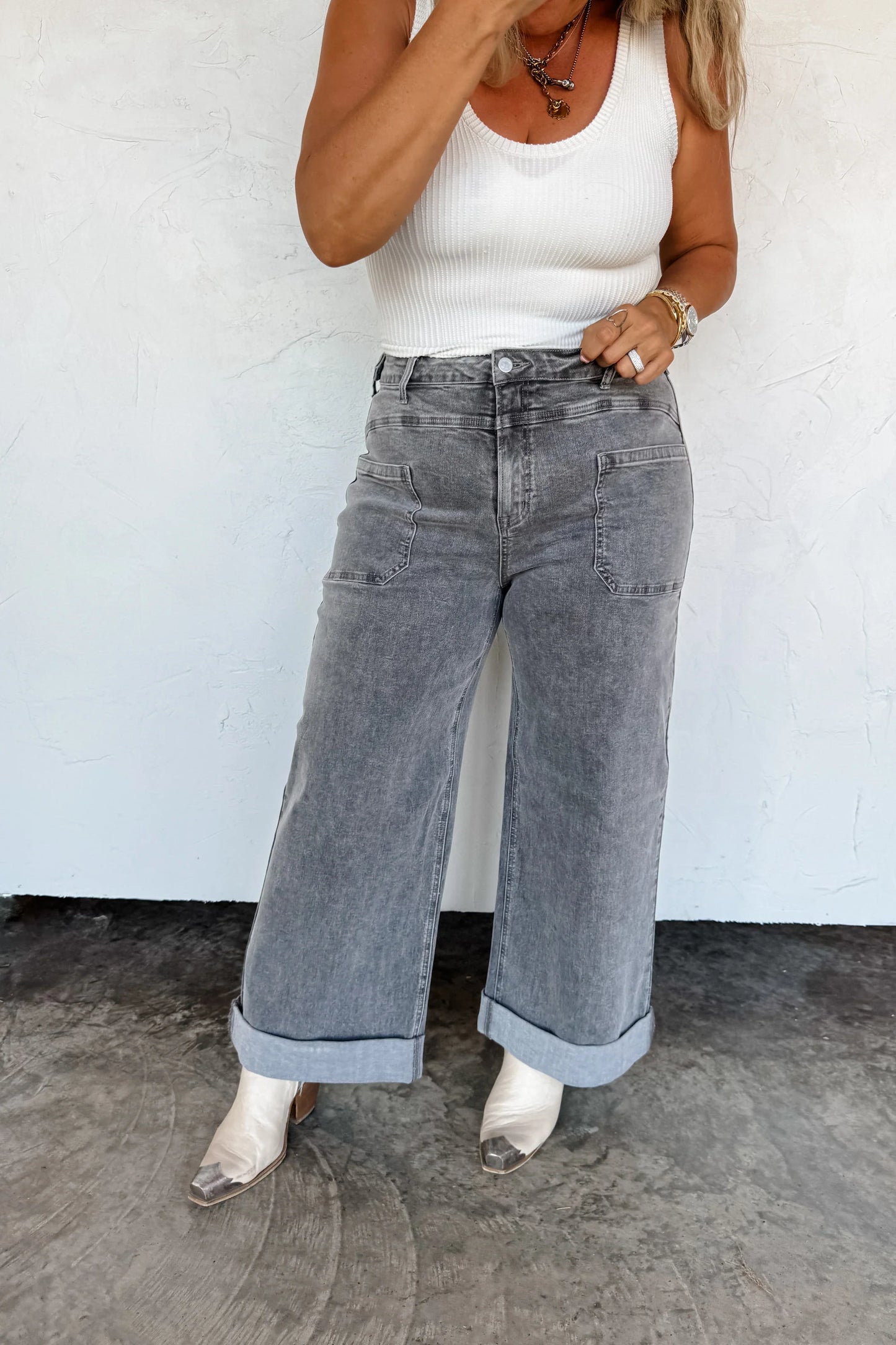 GREY CLOVER FRONT POCKET JEANS