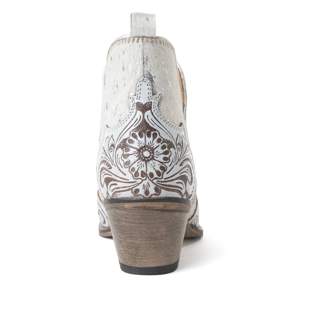 Starlit Range Handtooled Leather Booties in Frosted Mist